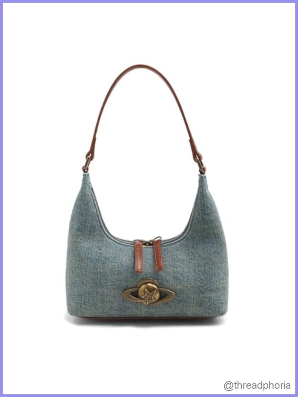 Denim Shoulder Bag Mini Clutch Purse Zipper Closure
